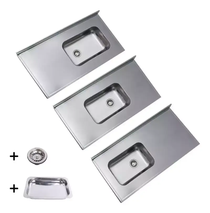 Mesada 130cm Bacha Simple De Acero Inoxidable Grueso - 100% Calidad + Asadera De Acero Profesional De Regalo